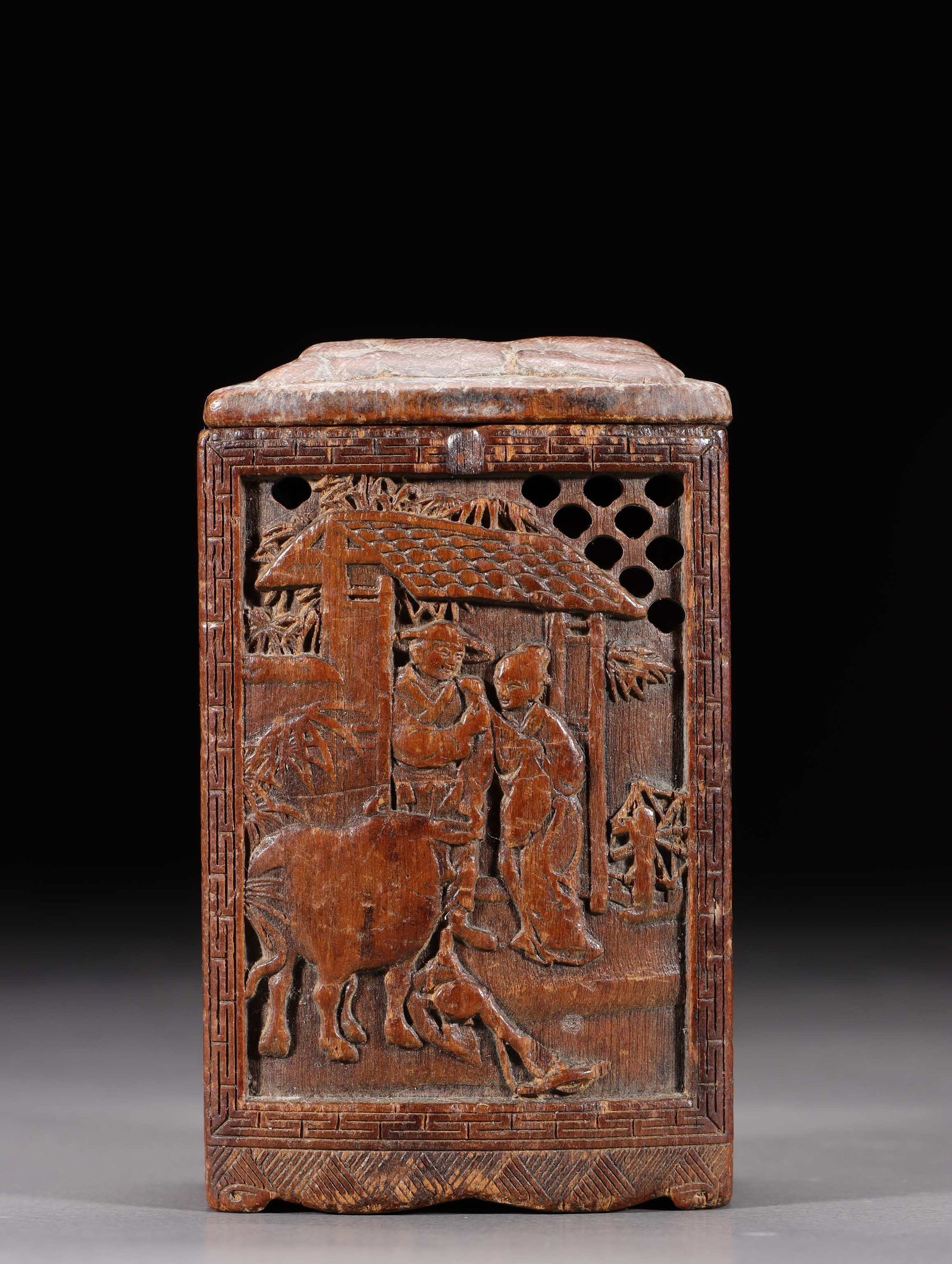 A Boxwood Carved Laozi-Riding-Ox Incense Pouch Ornament (1 of 9)