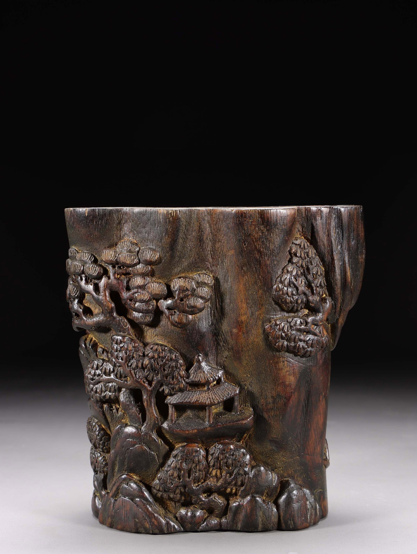 An Agarwood Relief Landscape Brushpot (1 of 9)