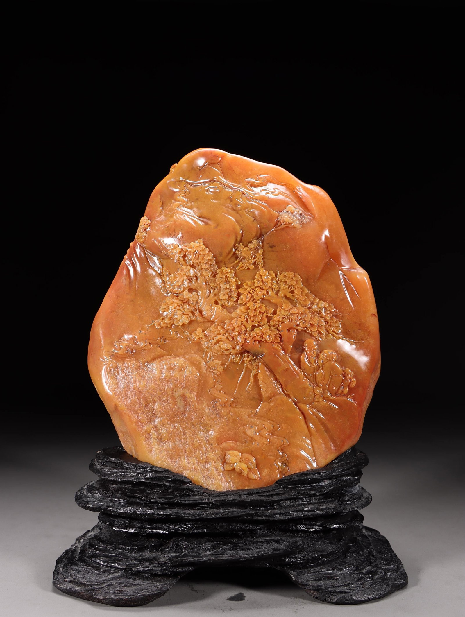 A Shoushan Tianhuang Stone Mountain-Landscape Ornament: A Shoushan Tianhuang Stone Mountain-Landscape Ornament. Dimensions: 7.48in x 5.91in x 2.48in Weight: 4.99lbs.