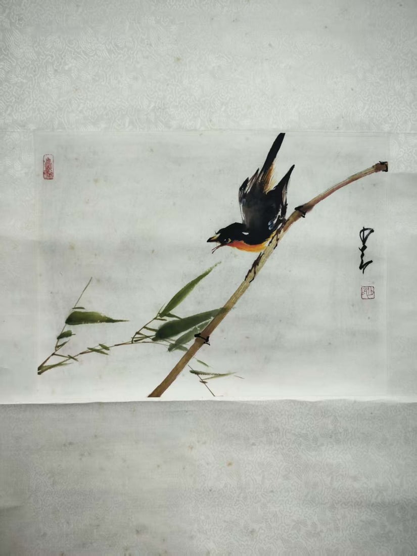 A Hanging Scroll Depicting Birds: A Hanging Scroll Depicting Birds. Dimensions: 12.99in x 17.72in.