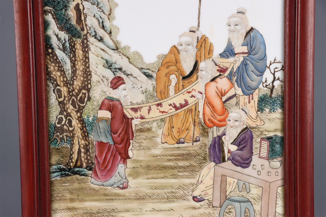 A Porcelain Panel Depicting Five Elders - 3