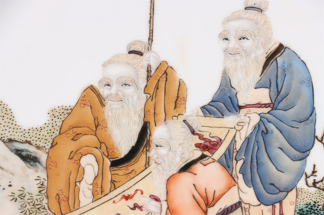 A Porcelain Panel Depicting Five Elders - 6