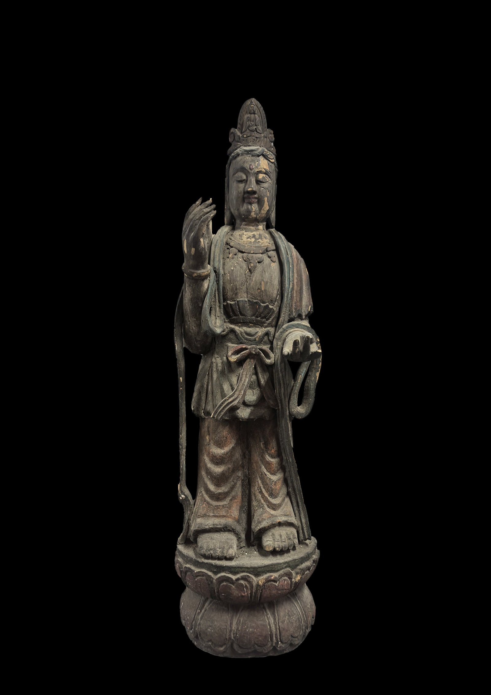 A Camphor-Wood Statue of Guanyin: A Camphor-Wood Statue of Guanyin. Height: 44.88in.