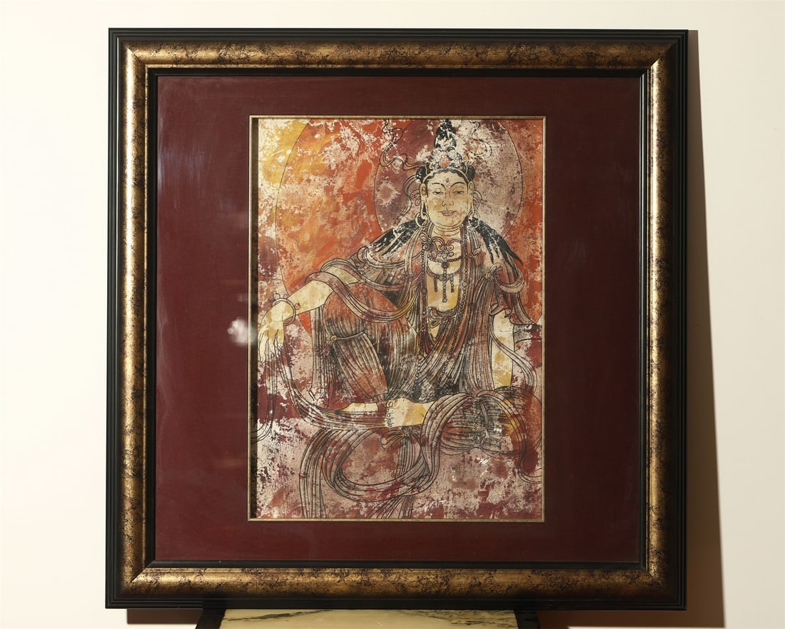 A Mural Depicting Guanyin: A Mural Depicting Guanyin. Length: 27.95in; Width: 20.47in.