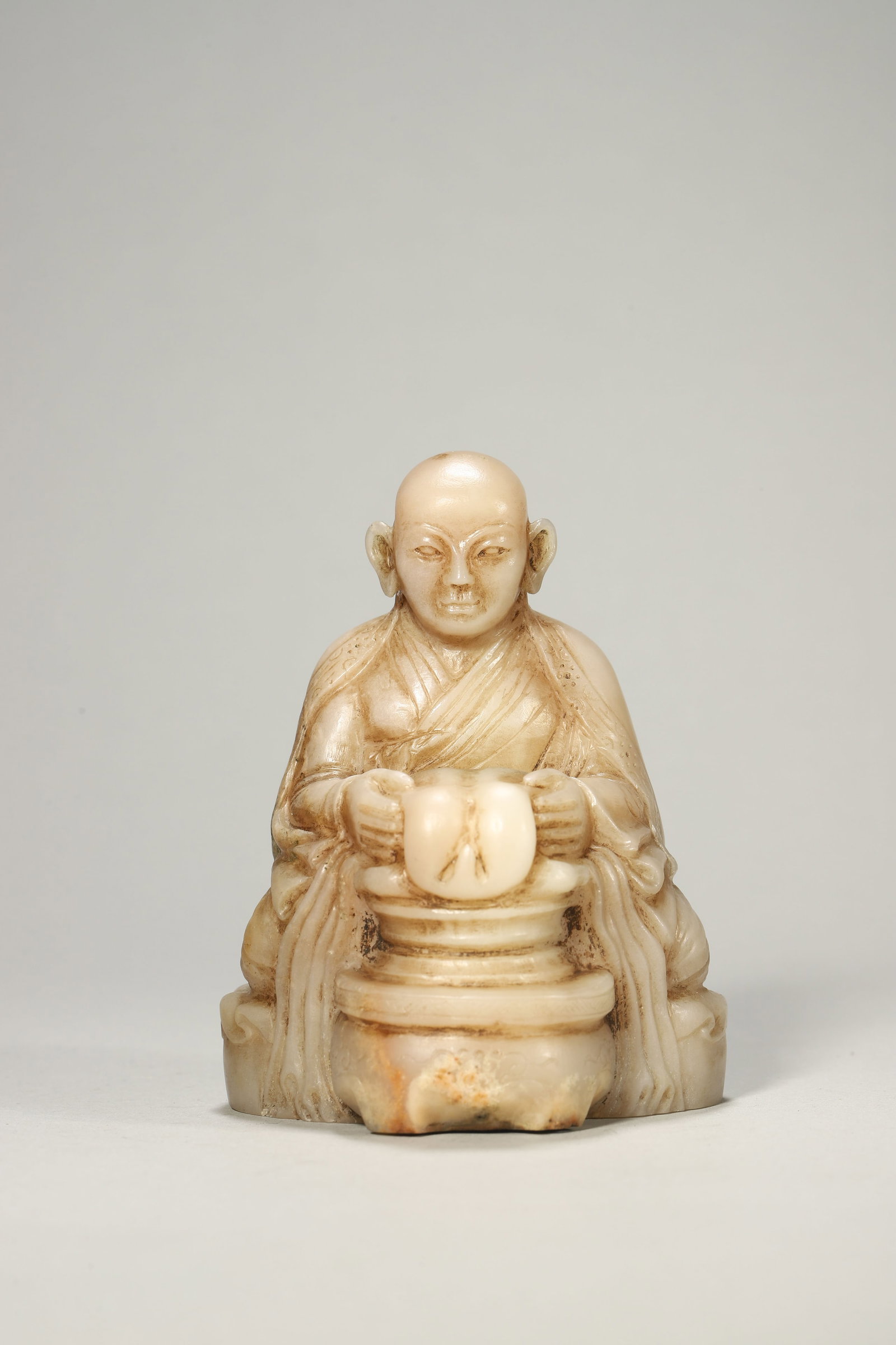 A Stone Sculpture Depicting Lama on Ram: A Stone Sculpture Depicting Lama on Ram. Height: 4.33in; Base Width: 3.15in.