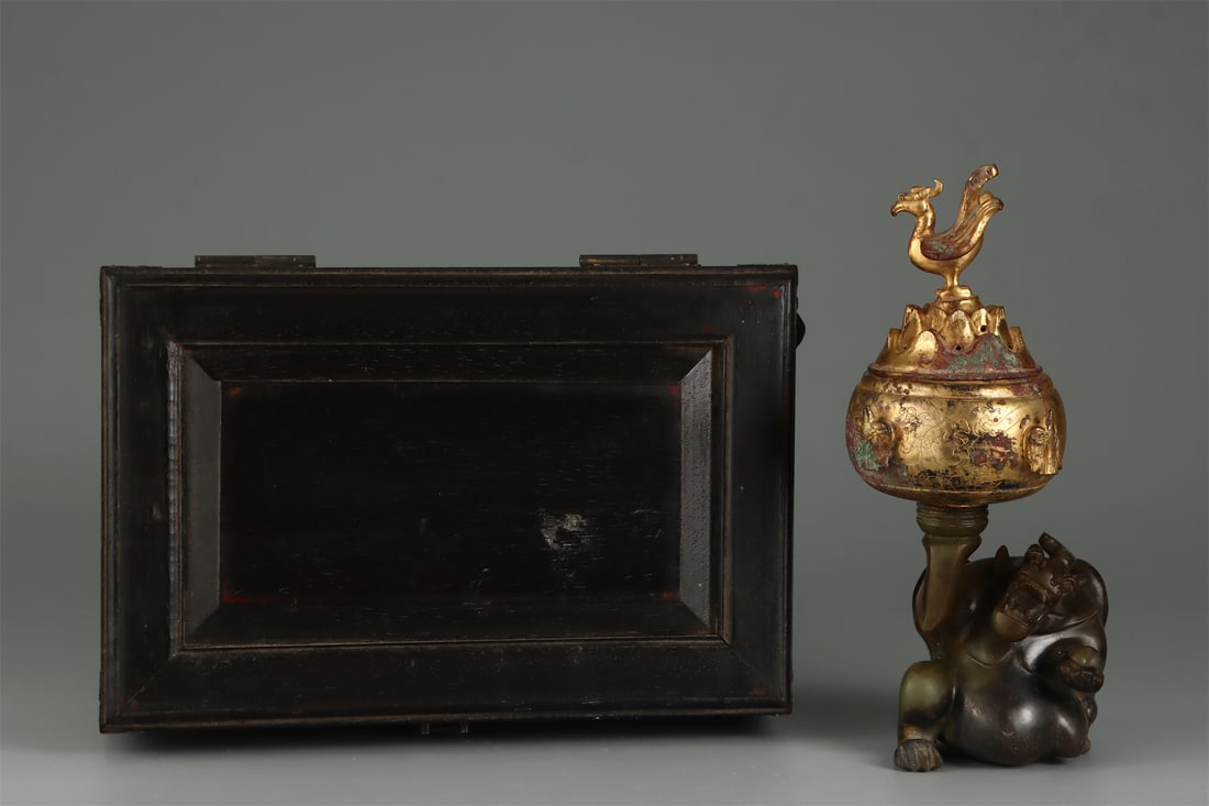 A Gilt-Bronze and Jade Inlaid Ornament: A Gilt-Bronze and Jade Inlaid Ornament. Height: 10.24in; Width: 4.33in; Weight: 2.77lb.