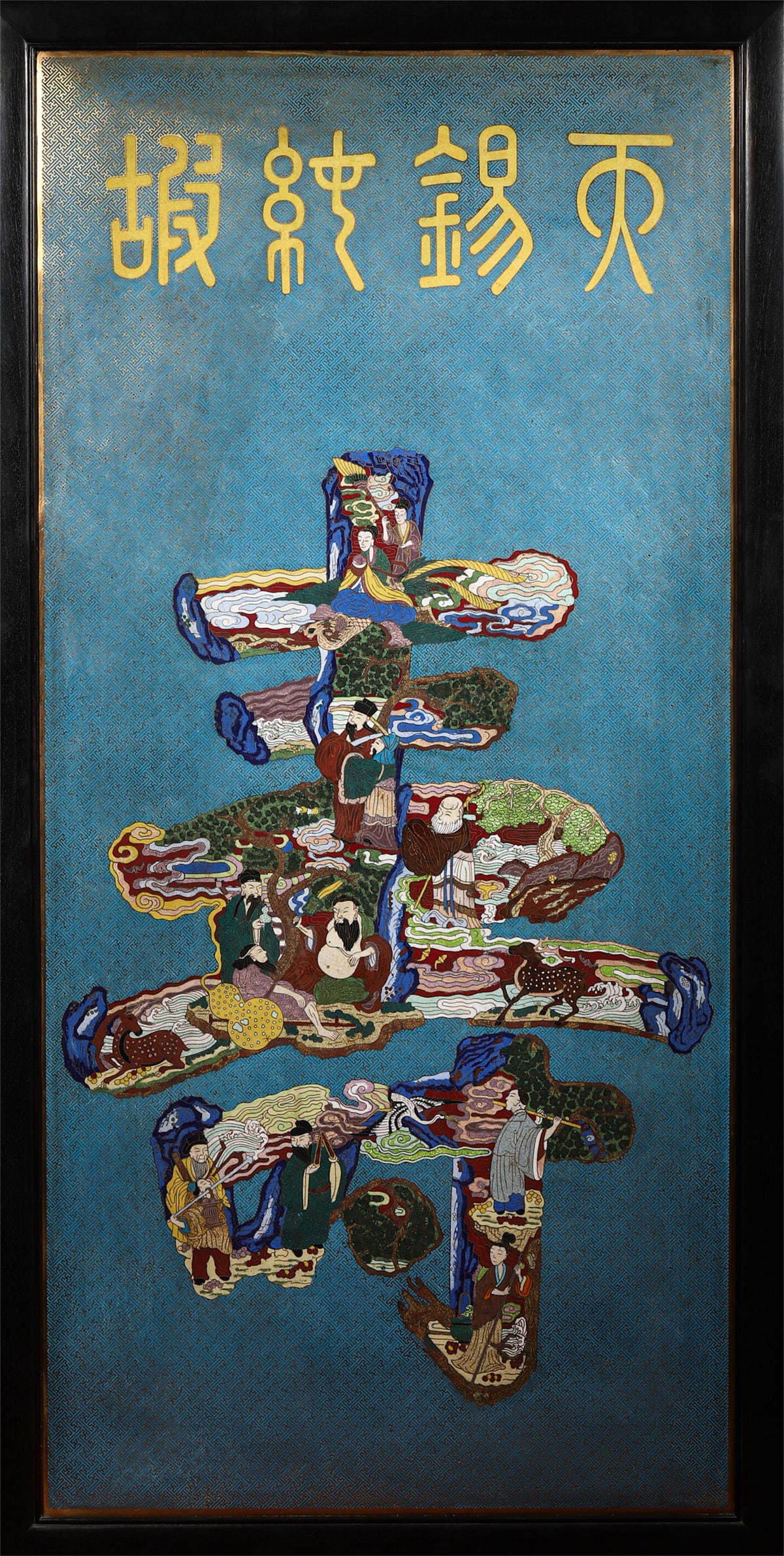 A Cloisonne Enamel Hanging Screen Depicting Eight Immortals: A Cloisonne Enamel Hanging Screen Depicting Eight Immortals. Height: 47.24in; Width: 22.44in.