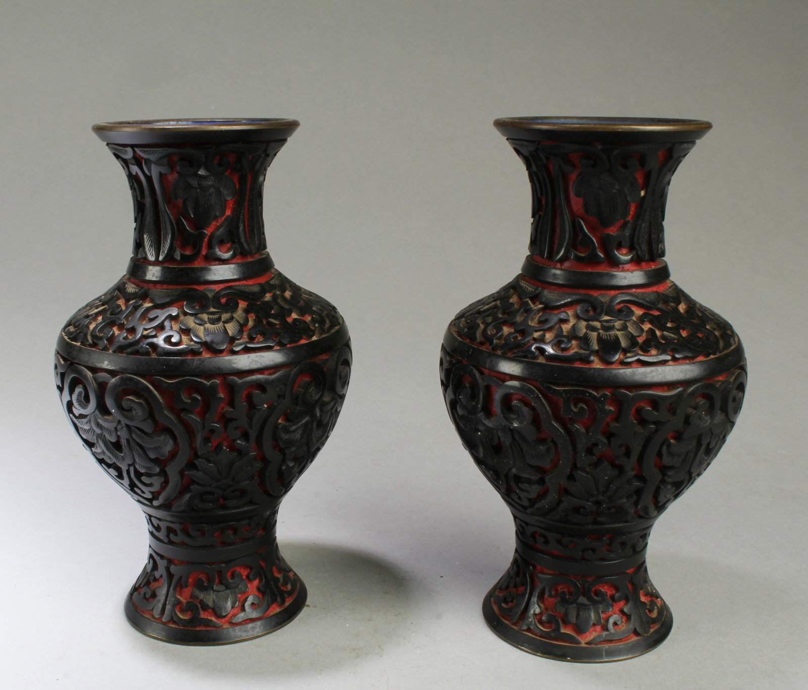 A Pair of Lacquer Vases: A Pair of Lacquer Vases. Height: 5"