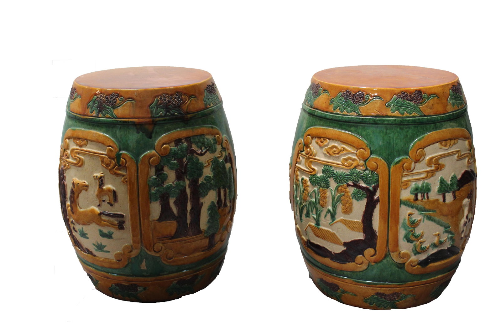 A Pair of Chinese Porcelain Garden Stools: A Pair of Chinese Porcelain Garden Stools. Height: 17"