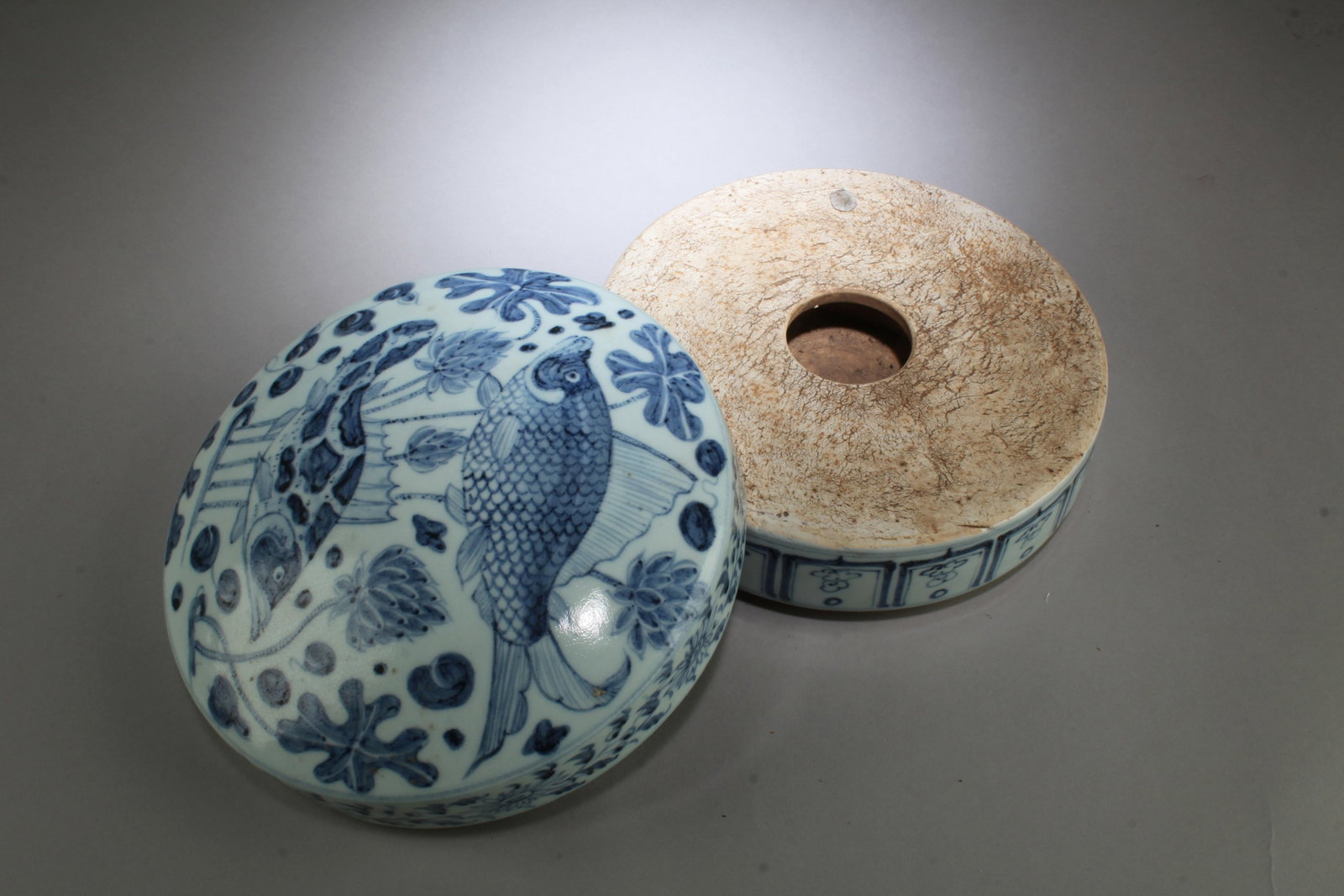 A Blue & White Round Container - 6