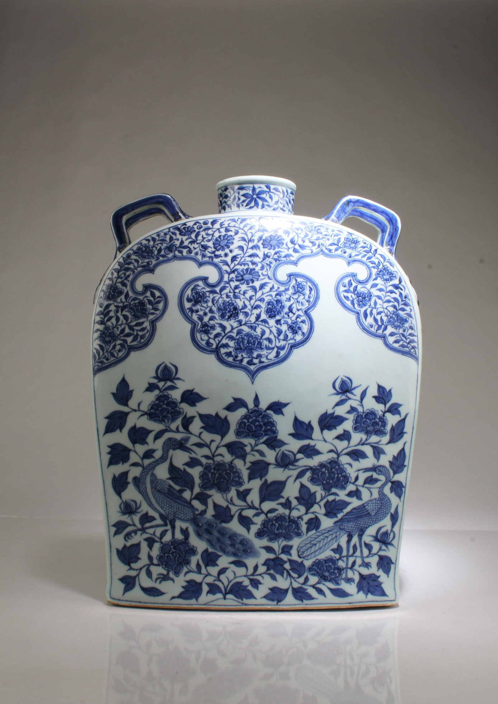 A Blue & White MoonFlask Vase: A Blue & White MoonFlask Vase. Height: 14.75" Length: 12"