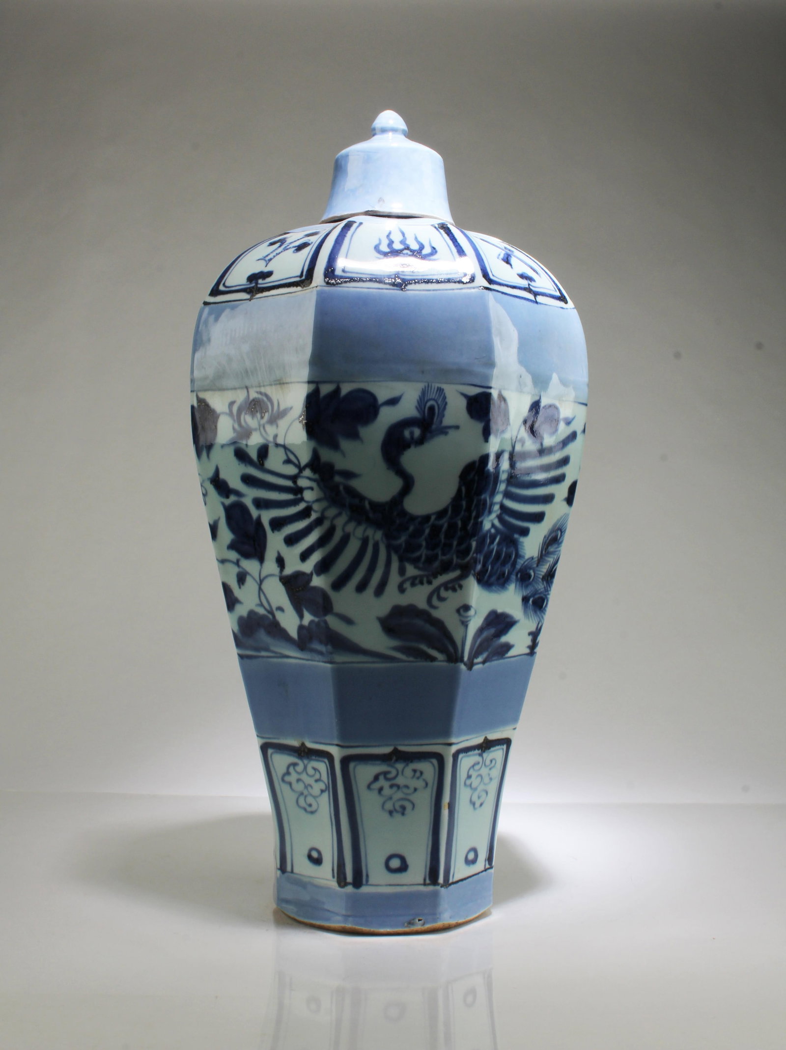 A Porcelain Meiping Vase: A Porcelain Meiping Vase with lid. Height: 19.5"