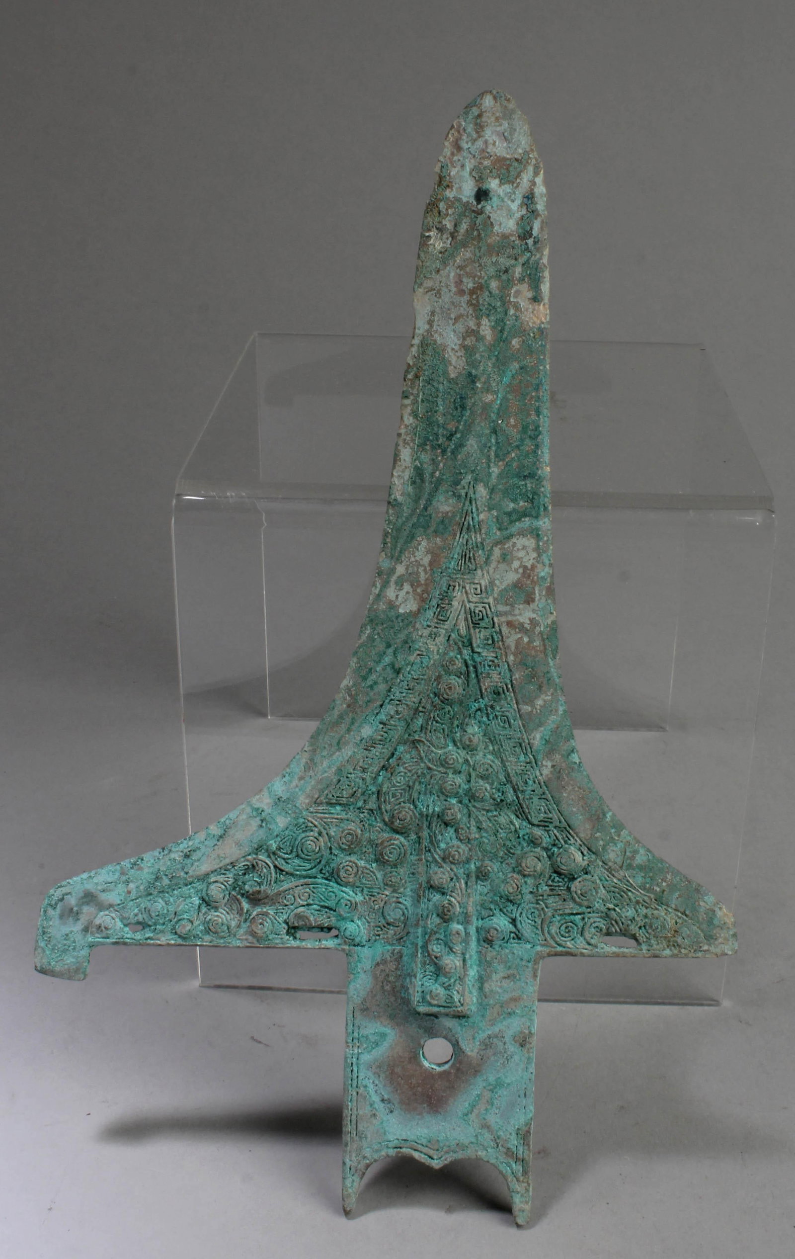 A Bronze Spearhead: A Bronze Spearhead. Length: 9"