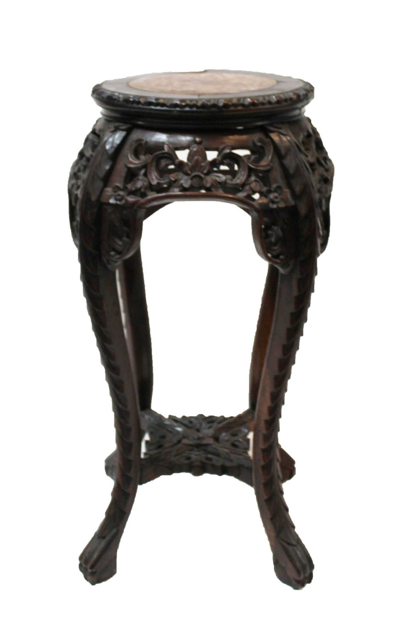 Chinese Hardwood Flower Stand With Marble Inlay (1 of 3)