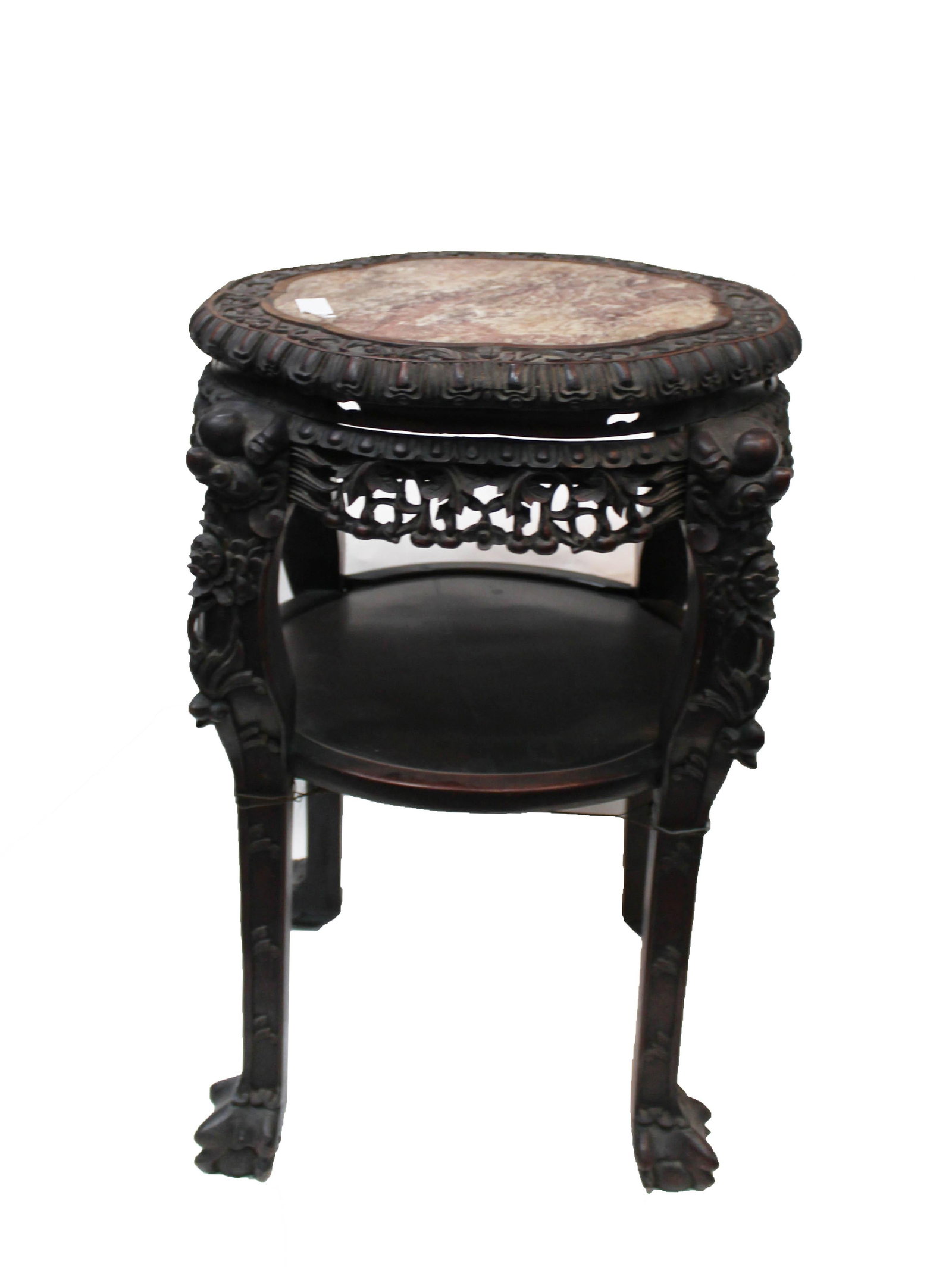 Chinese Hardwood Flower Stand With Marble Inlay (1 of 4)
