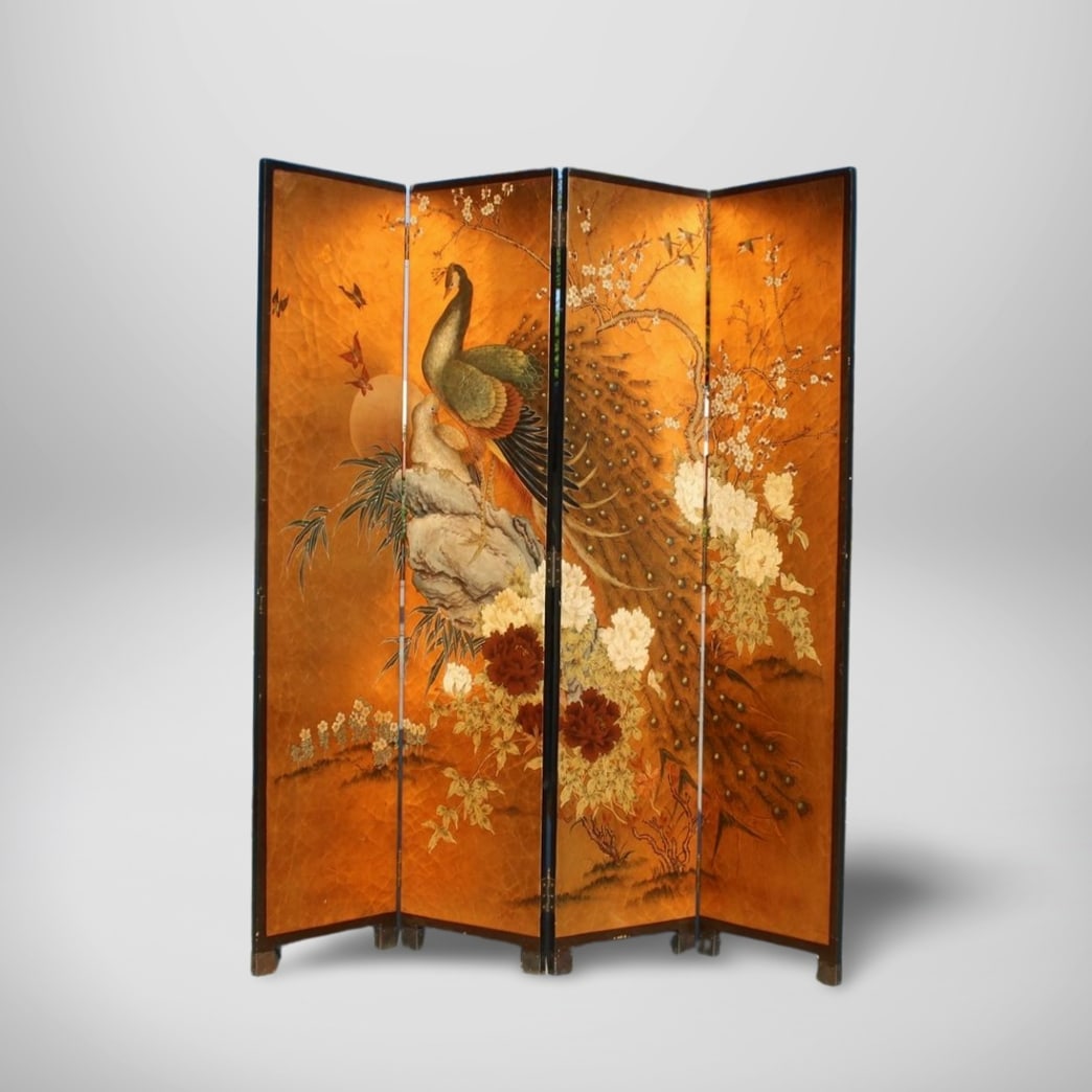 A Chinese Landscape Canvas Room Divider: A Chinese Landscape Canvas Room Divider. Dimension: 72" x 65".