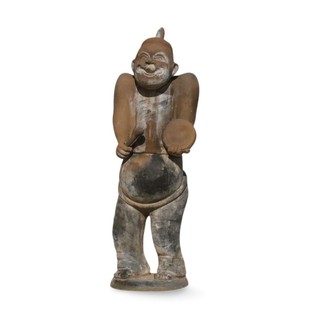 A Chinese Clay Figurine: A Chinese Clay Figurine. Three separate pieces combined as one. Dimensions: 13.25" x 40" x 11".