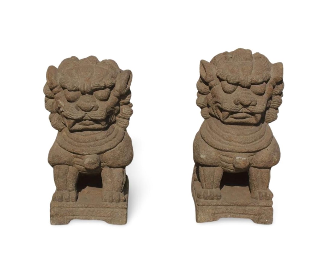 A Pair of Stone Lions: A Pair of Stone Lions. Dimension: 6.2" x 9.5" x 4.2".
