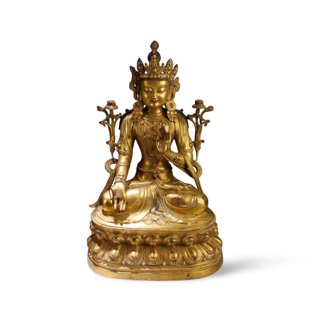Chinese Gilt Bronze Bodhisattva Statue: Chinese Gilt Bronze Bodhisattva Statue. Height: 22"