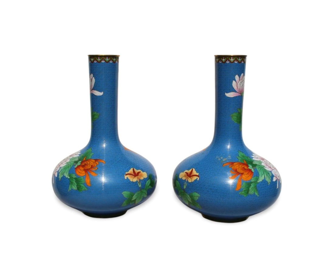 A Pair of Cloisonne Vases: A Pair of Cloisonne Vases. Dimension: 10" x 15".