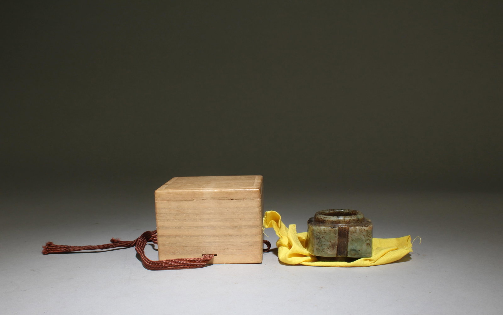 A Chinese Jade with Box: A Chinese Jade with Box. Dimensions: 1.75" x 1.25"
