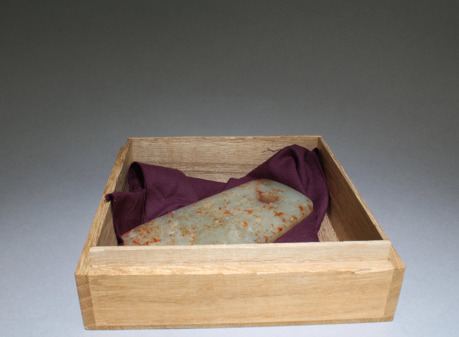 A Chinese Jade with Box: A Chinese Jade with Box. Dimensions: 2" x 4"