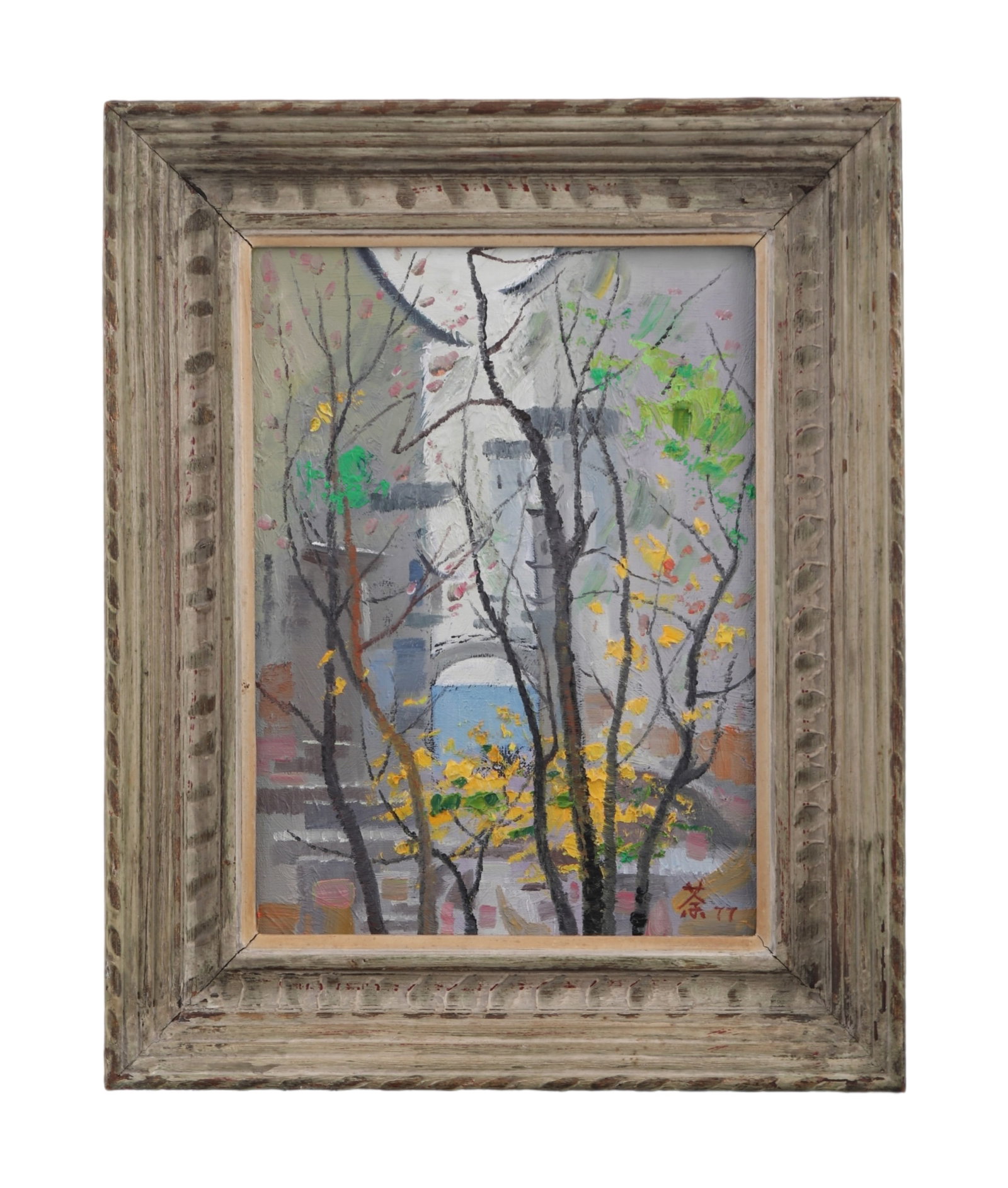 WU GUANZHONG (CHINA, 1919-2010), CHINA,ATTRIBUTED TO, OIL ON CANVAS, ORIGINAL PERIOD FRAME: WU GUANZHONG (CHINA, 1919-2010), CHINA,ATTRIBUTED TO, OIL ON CANVAS, ORIGINAL PERIOD FRAME. Wu Guanzhong was a master Chinese painter and art educator of the 20th century and this closely follows his