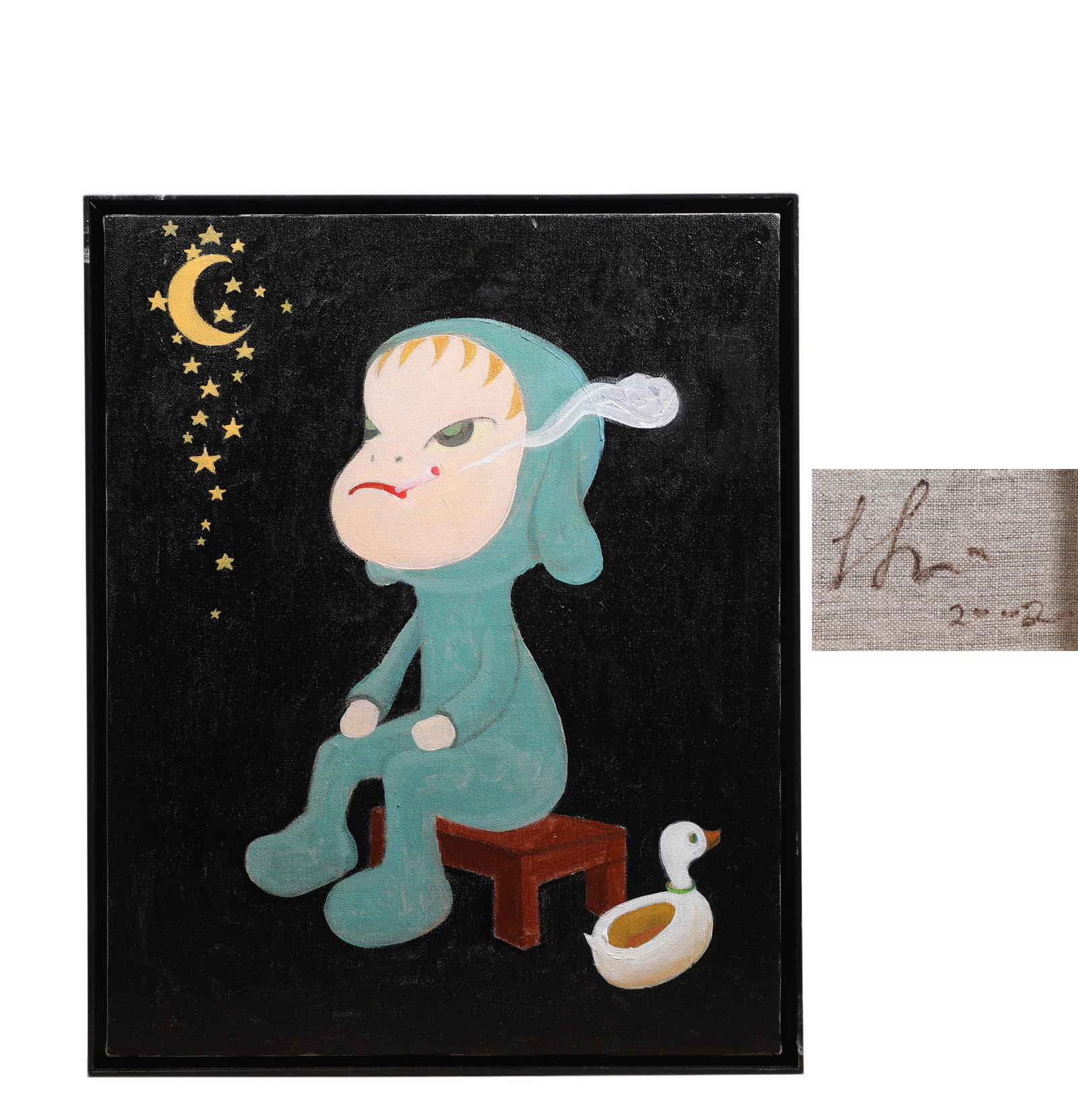 YOSHITOMO NARA (JAPAN, 1959),ATTRIBUTED TO,OIL PAINTING, ORIGINAL PERIOD FRAME: YOSHITOMO NARA (JAPAN, 1959),ATTRIBUTED TO,OIL PAINTING, ORIGINAL PERIOD FRAME. H:50cm(19.69 in) W:40cm(15.75 in);H:52cm(20.47 in) W:42.5cm(16.73 in)Yoshitomo Nara is a world-famous Japanese artist,