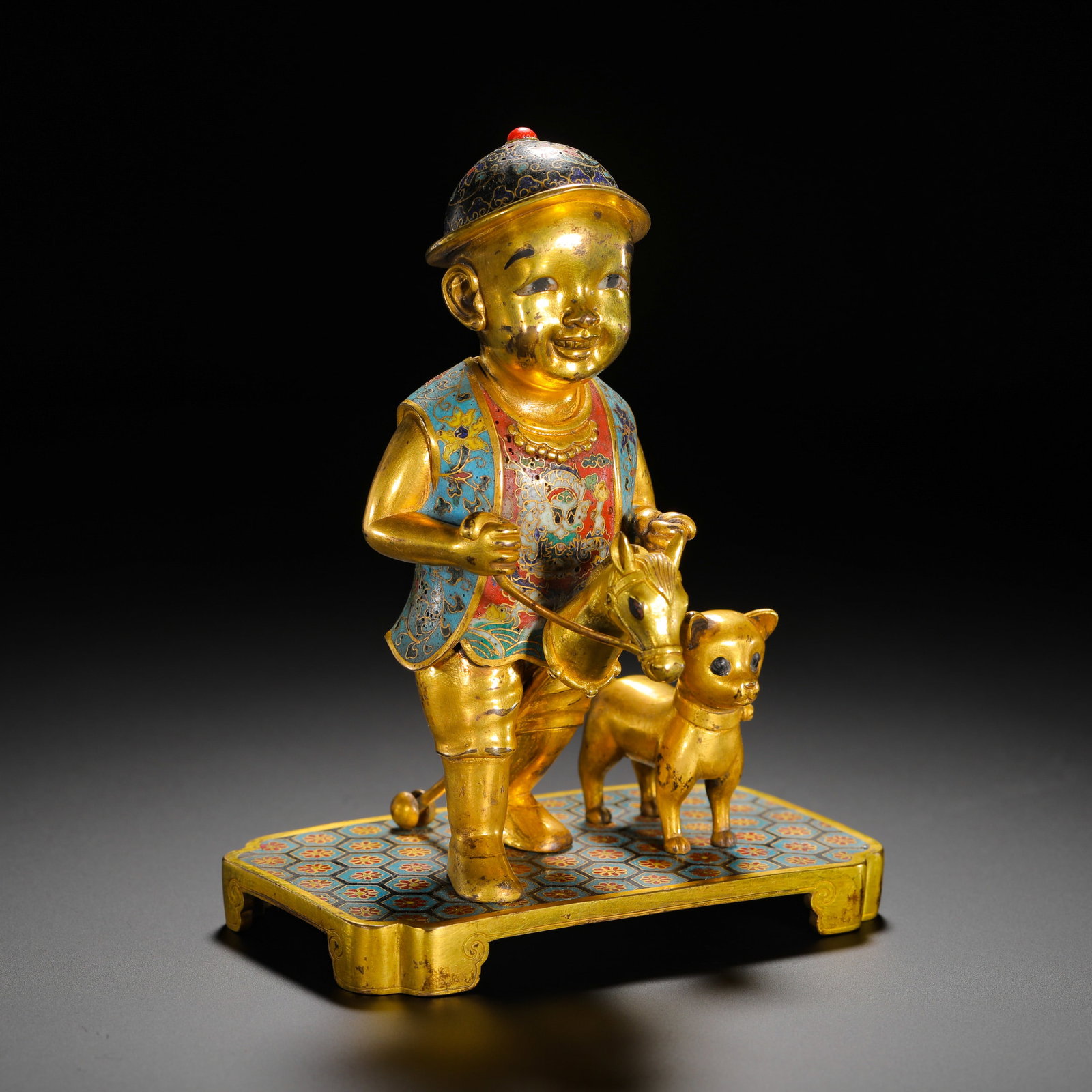 BRONZE GILT CLOISONNE ENAMEL HORSE BOY OF THE QING DYNASTY (1 of 10)