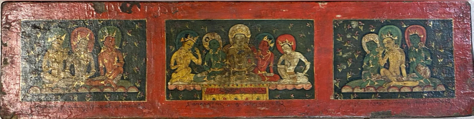 A Gilt Lacquered Wooden book cover Pala Style Figure: A Gilt Lacquered Wooden book cover Pala Style Figure . Provenance: Dharma Art. Dimensions: 26" x 6.5"