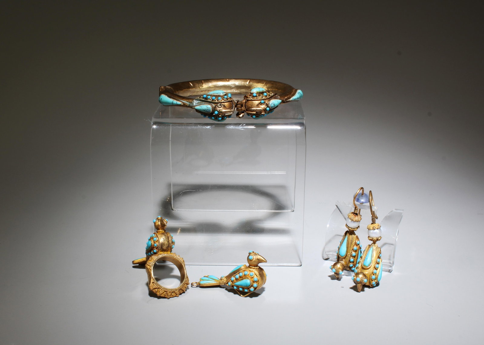 Set of Women Gold gilt on Silver Jewely circa 19th century: Set of Women Gold gilt on Silver Jewely circa 19th century . Provenance: Dharma Art. Bracelet Diameter: 4"
