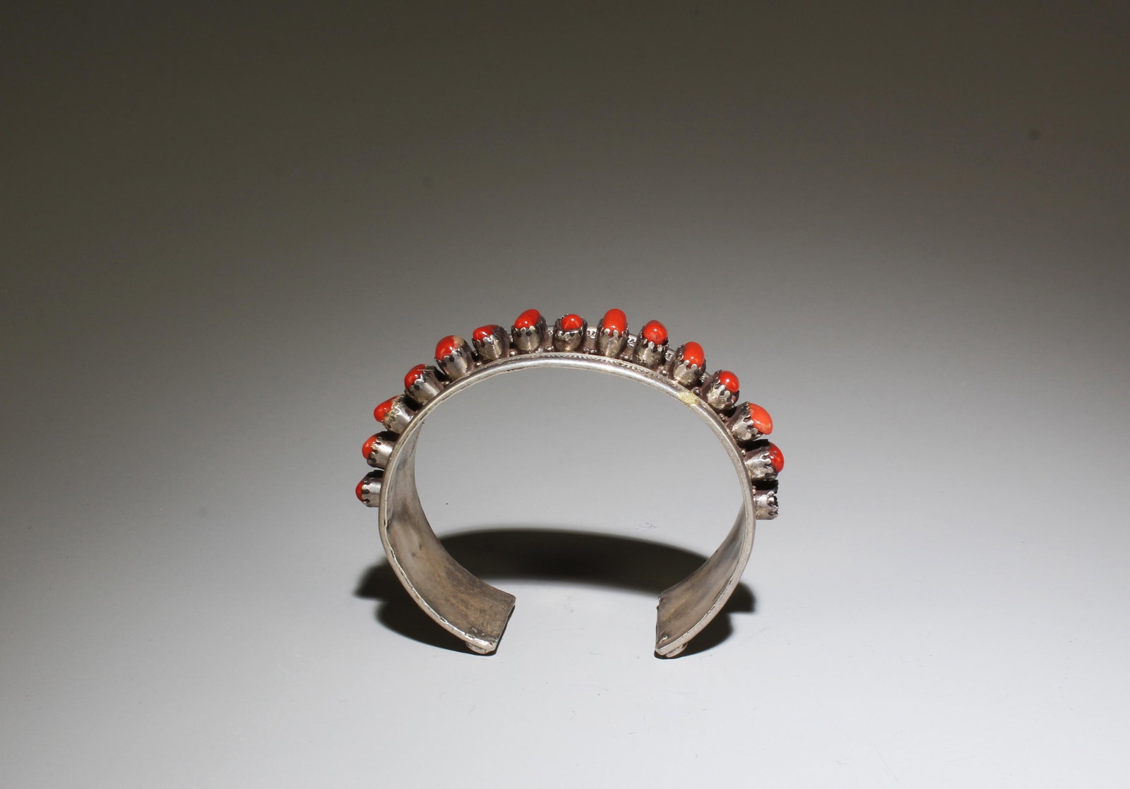 Tibetan Hand-made Silver Bangle with coral (1 of 5)
