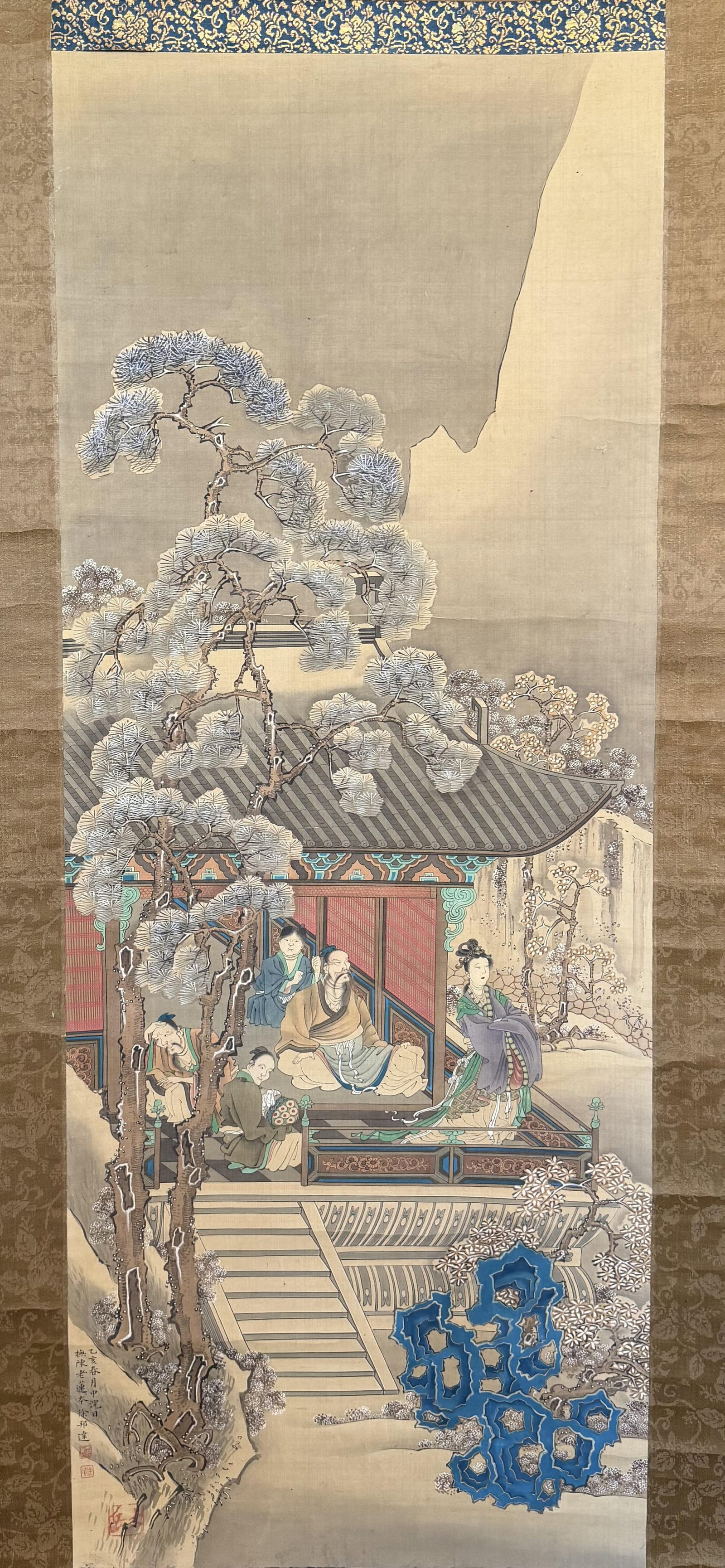 A Hand Painted Artwork Attributed to Xu Bang Da: Dimensions: 37.01" x 14.17"