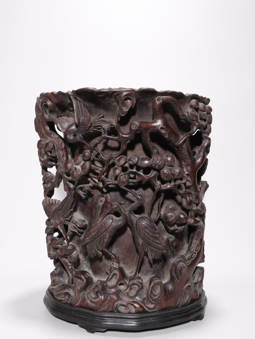 An Agarwood Brushpot: An Agarwood Brushpot. Dimensions: 13.39in x 10.24in x 8.66in; Weight: 6.39lbs.