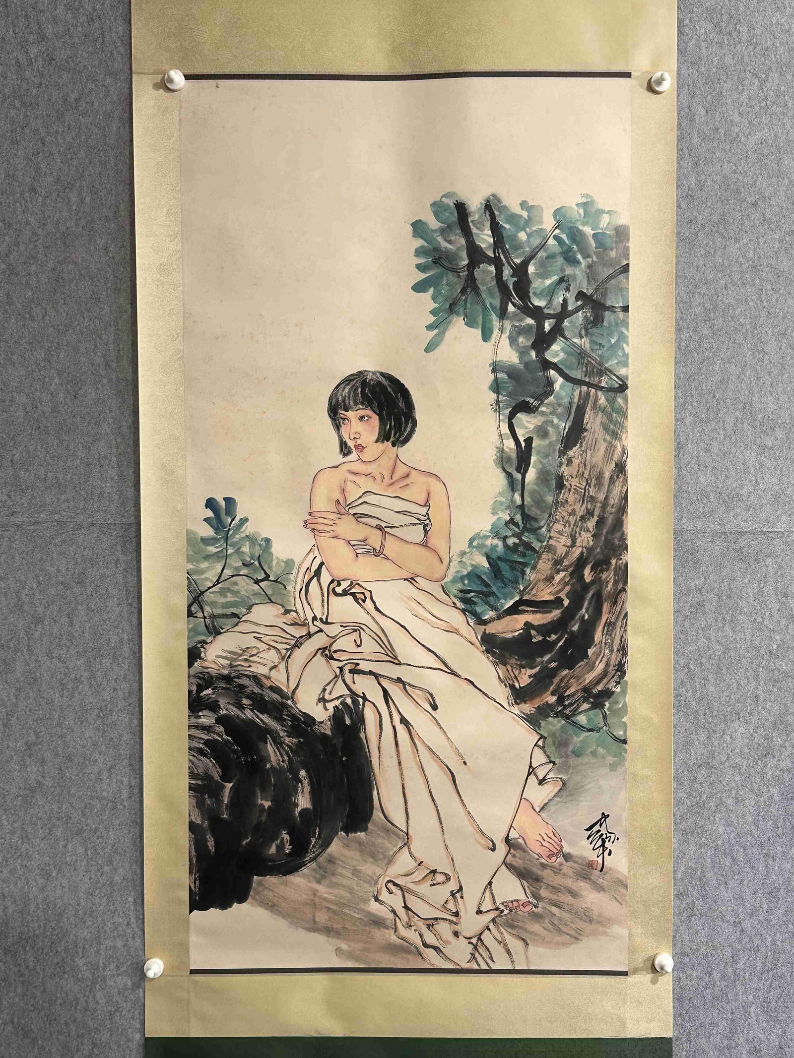 A Hanging Scroll: A Hanging Scroll. Dimensions: 53.54in x 26.77in.