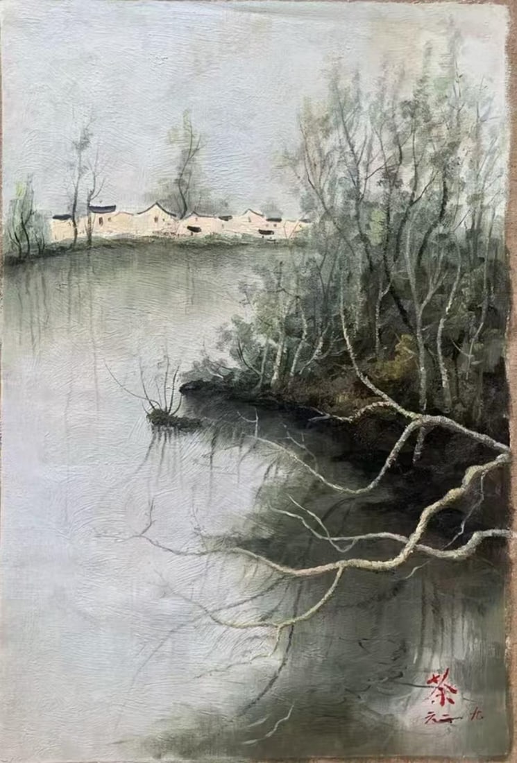 An Oil Painting: An Oil Painting. Dimensions: 27.56in x 39.37in.
