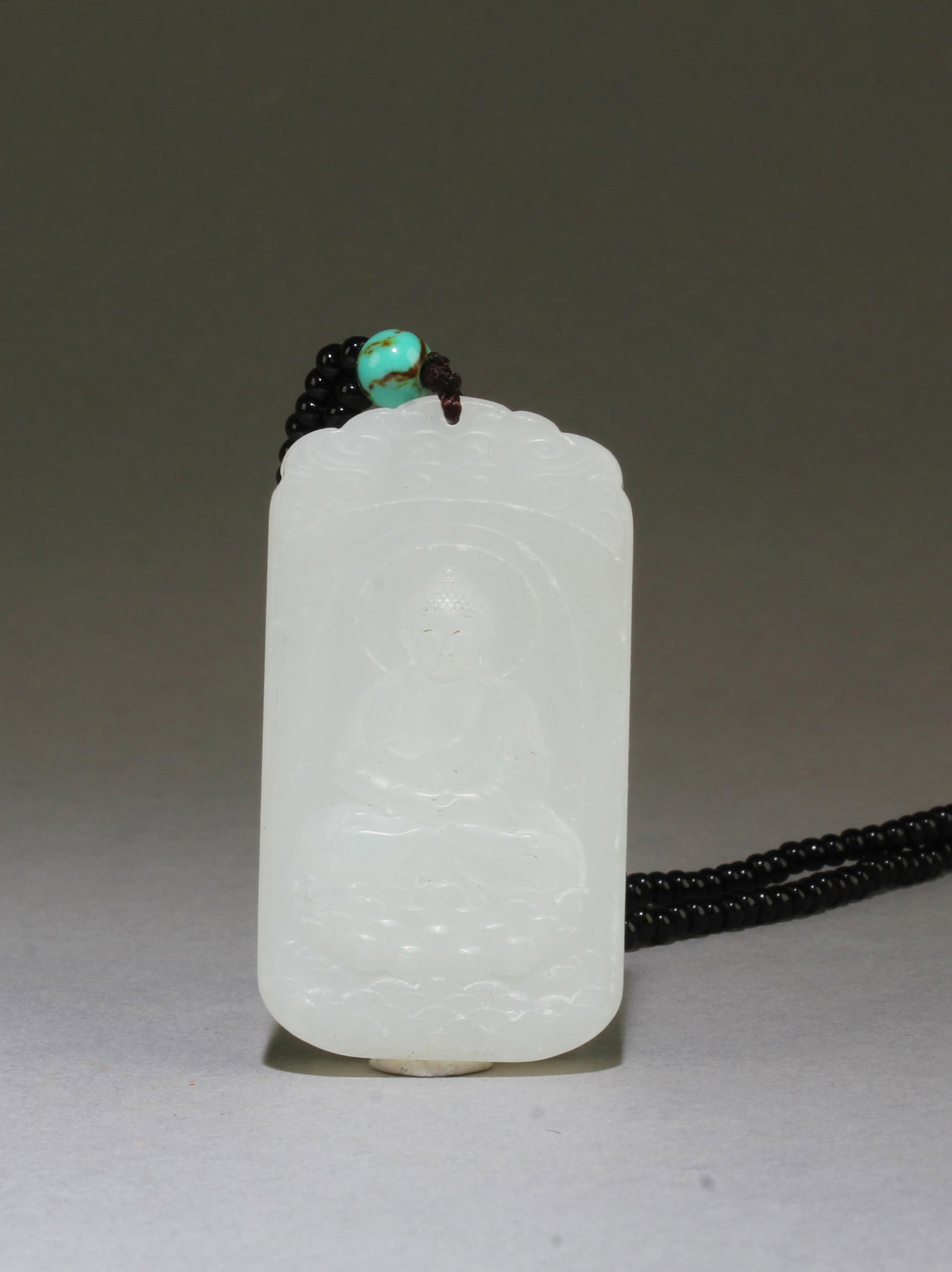 Chinese Jade Pendant with Beaded Necklace: Chinese Jade Pendant with Beaded Necklace. Length: 2"