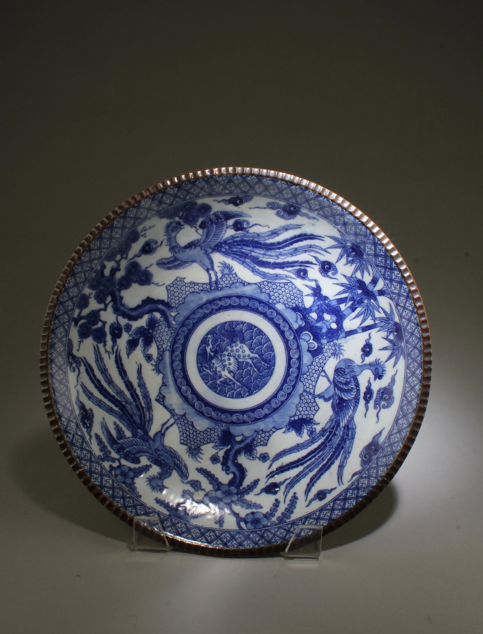A Blue & White Plate: A Blue & White Plate. Diameter: 12"