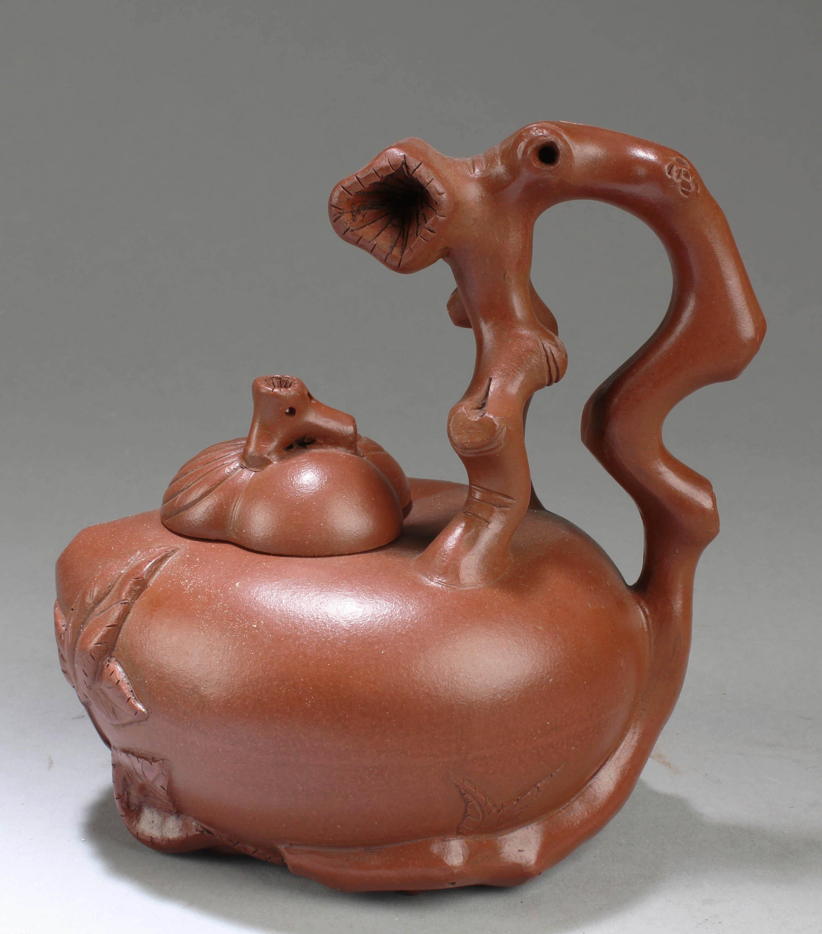 Chinese Zisha Teapot: Chinese Zisha Teapot. Length: 5.25"
