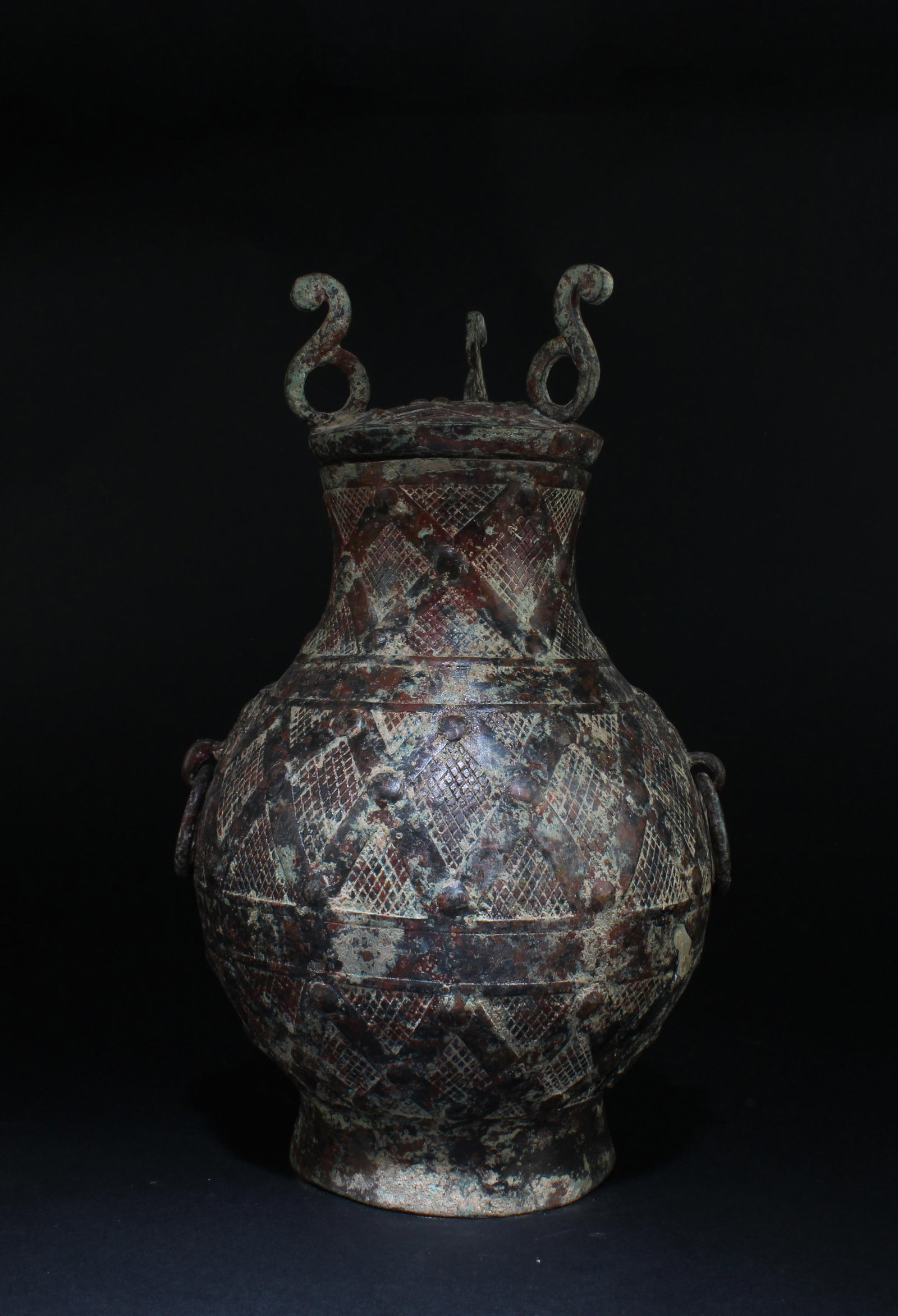 A Bronze Jar with Lid: A Bronze Jar with Lid. Height: 11.5"