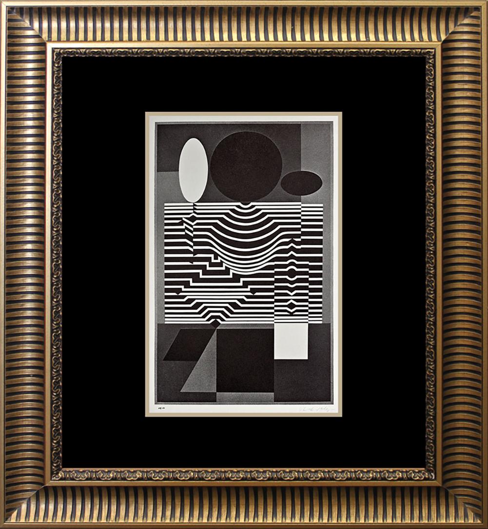 Victor Vasarely Color Plate Lithograph from 1967: Victor Vasarely Color Plate Lithograph from 1967. Custom framed. Includes certificate of authenticity. Approx size 20x24 inches.