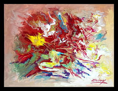 Zinovy Shersher original acrylic on canvas Abstract: Zinovy Shersher original on canvas Approx 40x30 inches. One of a kind original. Hand signed by Zinovy the artist. Includes certificate of authenticity.