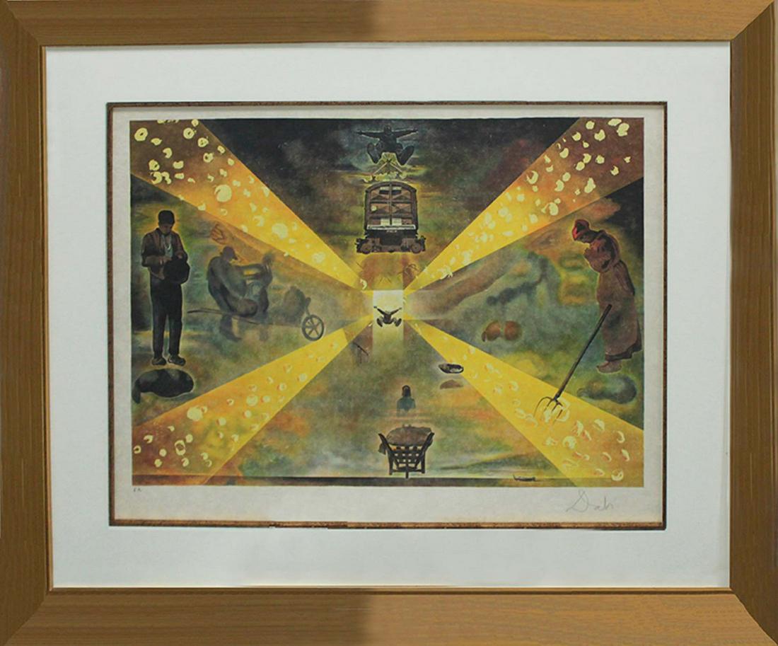 Salvador Dali Limited Edition Lithograph Road to: Salvador Dali Limited Edition Lithograph Road to Perdition. Train Station Hand signed and numbered by the artist. Custom framed and approx 30x36 inches. Includes certificate of authenticity.