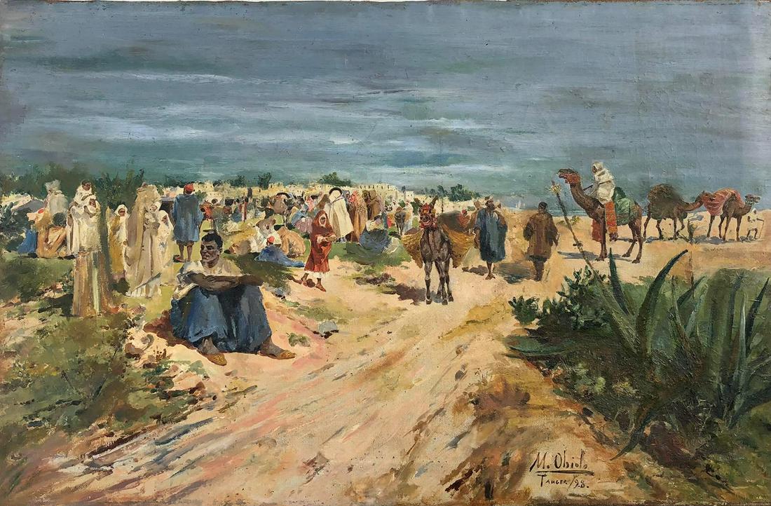 OLD SPANISH PAINTING TANGER 1898 Artist- Mariano  OBIOLS DELGADO MARIANO Original Oil on canvas from (1 of 1)