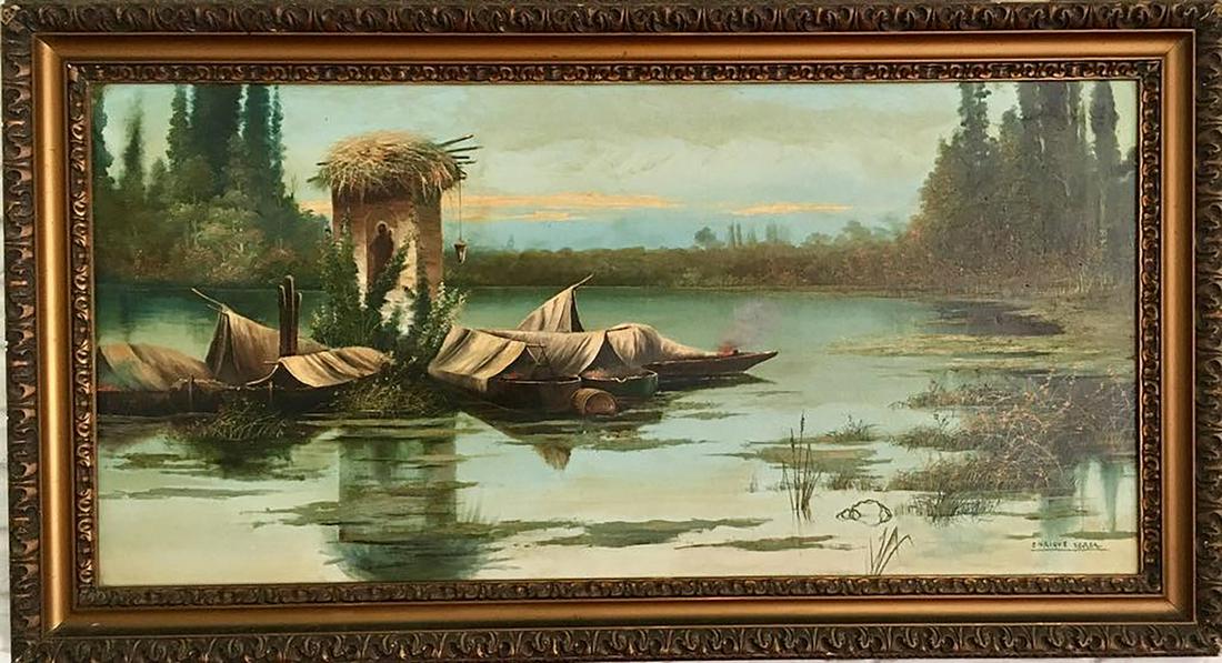 Enrique Sera original oil on canvas p: Enrique Serra AuquaTechnique: oil on canvasImage size Measures: 125 x 59 cmEnrique Serra AuquÃ© (Barcelona, 1859-Rome, 1918) was a Spanish painter and illustrator.BiographyBorn in 1859 in Barcelona,