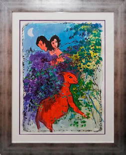 Marc Chagall Original acrylic in the manner of Marc Chagall. Hand signed: Marc Chagall Original acrylic in the manner of Marc Chagall. Hand signed Custom framed and includes certificate. Approx 28x24 inches