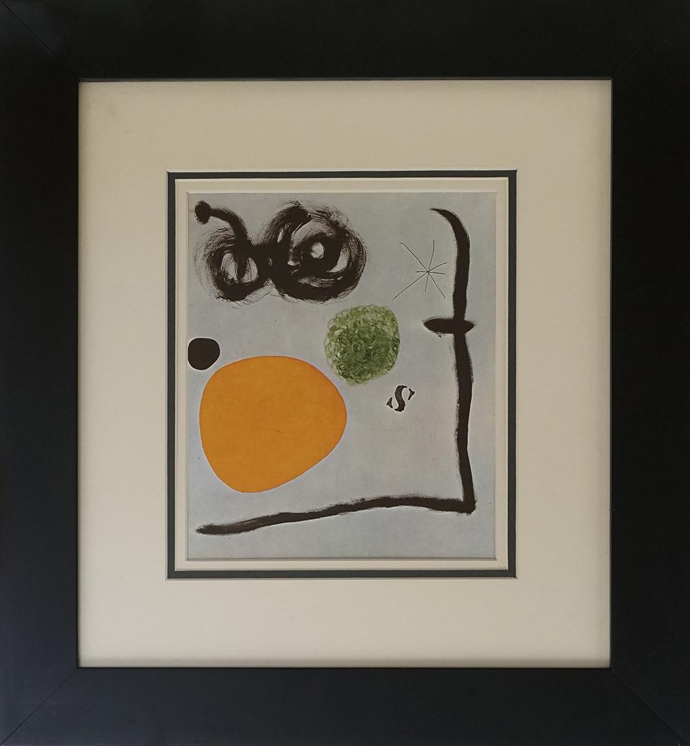Joan Miro Color Plate Lithograph from 1968: Color Plate Lithograph Joan Miro Printed in 1968 by Mourlot Press. Custom framed Includes certificate of authenticity. Approx 24x20 inches.