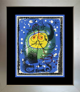 Joan Miro Lithograph from 1968: Color Plate Lithograph Joan Miro Printed in 1968 by Mourlot Press. Custom framed Includes certificate of authenticity. Approx 24x20 inches.