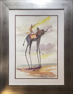 Original in the manner of Salvador Dali: Original watercolor and ink in the manner of Salvador Dali Hand signed by the artist One of a kind original Approx 24x20 inches image size custom framed