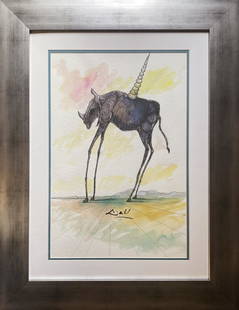 Original in the manner of Salvador Dali: Original watercolor and ink in the manner of Salvador Dali Hand signed by the artist One of a kind original Approx 24x20 inches image size custom framed